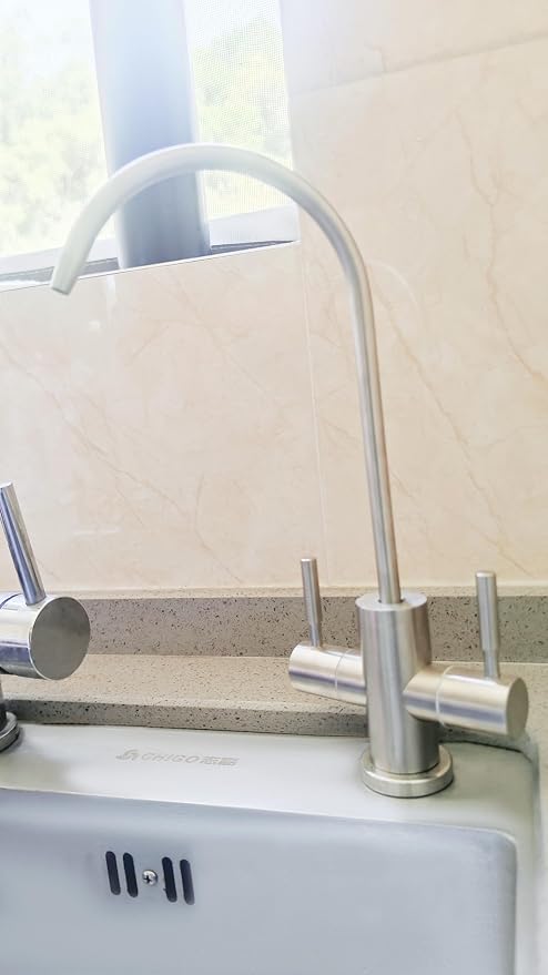 Two Way Drinking Faucet with Two Handles, Water Purifier RO Faucet, Stainless Steel Direct Drinking Kitchen tap for Filters, Sparkling, Cold Water