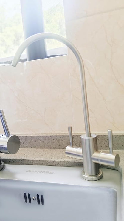 Two Way Drinking Faucet with Two Handles, Water Purifier RO Faucet, Stainless Steel Direct Drinking Kitchen tap for Filters, Sparkling, Cold Water