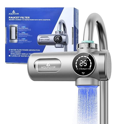 Faucet Water Filter, 3-Stage Filter with UV-C & Self-Powered Display, Dual Modes for Tap/Filtered Water, Safe for Food & Skin Fits 22/24/28mm and Circular Tap