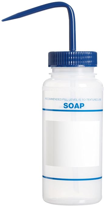 SP Bel-Art Safety-Labeled 2-Color Soap (No Diamond) Wide-Mouth Wash Bottles; 500ml (16oz), Polyethylene w/Blue Polypropylene Cap (Pack of 6) (F11646-0614) Made in USA