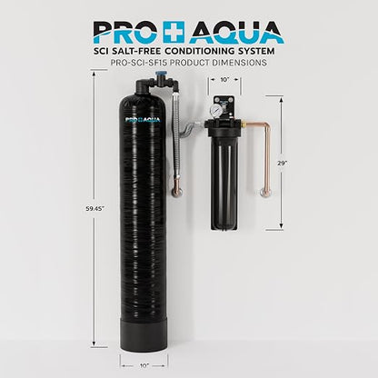 PRO+AQUA Whole House 15 GPM Salt-Free Water Softener Bundle with Single-Stage Carbon Infused Pre-Treatment Filter System | Removes Sediment, Chemicals, Chlorine, Contaminants, & Odor