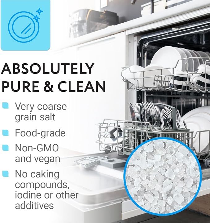 IMPRESA Dishwasher Salt for Hard Water - 4.4 lb (2 kg) Coarse Grain Water Softener Salt - Pure Additive-Free & Spotless Finish - compatible with Bosch, Miele, Whirlpool & Thermador Models