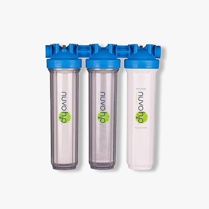 NuvoH2O Advanced 3-Stage Citrus-Based, Salt-Free Water Filter System + Water Softener with Iron and Sediment Filtration – Healthy & Pure Water – Removes Scale (Whole Home Trio System)