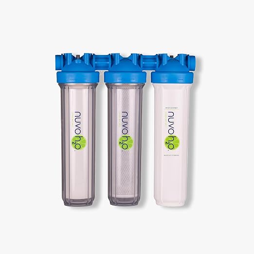 NuvoH2O Advanced 3-Stage Citrus-Based, Salt-Free Water Filter System + Water Softener with Iron and Sediment Filtration – Healthy & Pure Water – Removes Scale (Whole Home Trio System)