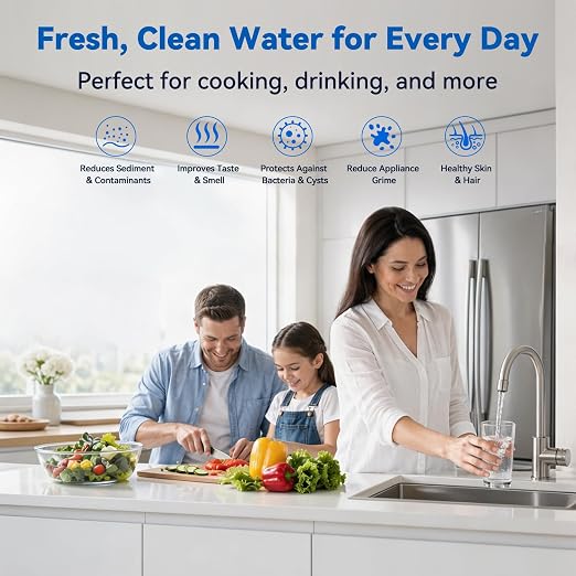 Whole House Filtration System,3-Stage Whole House Water Filter System,Reduces Chlorine Odor Bad Taste, Improves Skin Health, 3/4" Ports with 2 Valves, Extra 2 Sets of Replacement Filters
