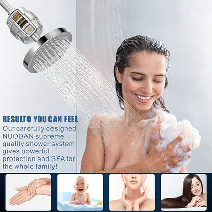 Filtered Shower Head with Extension Arm, High Pressure Rain Showerhead Filter Set for Hard Water Removes Chlorine and Harmful Substances (Chrome)