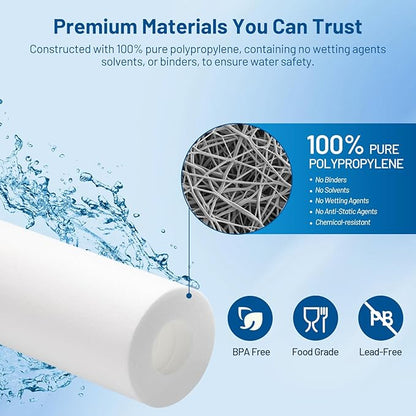 Whole House 5 Micron 10" x 2.5" Spun Polypropylene Sediment Well Water Filter Cartridge Replacement for Culligan P5, WH-S200-C, HF-360A, P5A, P5-10, SDC-25-1005, WHKF-GD05, AP110, FP15 (Pack of 6)