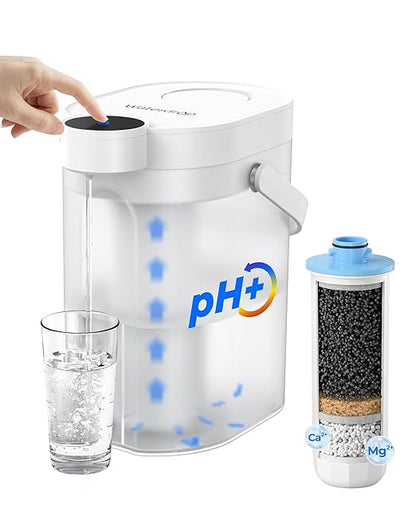 Waterdrop ED11L Alkaline Rechargeable Water Filter Dispenser, 6-Stage Instant Electric Powerful Pitcher, Healthy Mineralized Alkaline Water, 15-Cup Portable Countertop System, Does not Lower TDS
