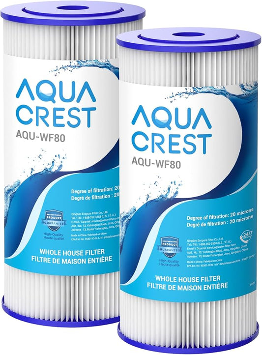 AQUA CREST FXHSC Whole House Water Filter, 20 Micron 10" x 4.5" Sediment Filters Replacement for GE® FXHSC, GXWH40L, GXWH35F, American Plumber W50PEHD, W10-PR, Culligan® R50-BBSA, Pack of 2
