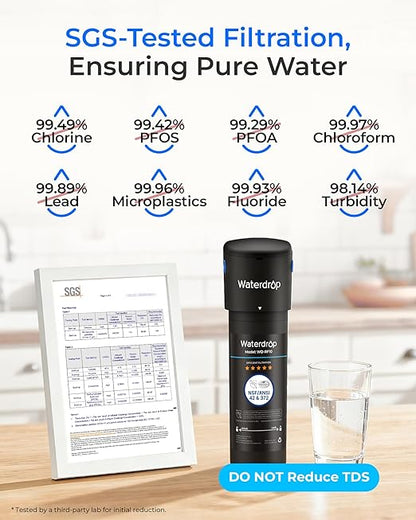 Waterdrop 10UB Under Sink Water Filter, Under Sink Water Filtration System for 11K Gallons, NSF/ANSI 42 Certified, Reduces PFAS, PFOA/PFOS, Lead, Under Sink Water Filter with Faucet