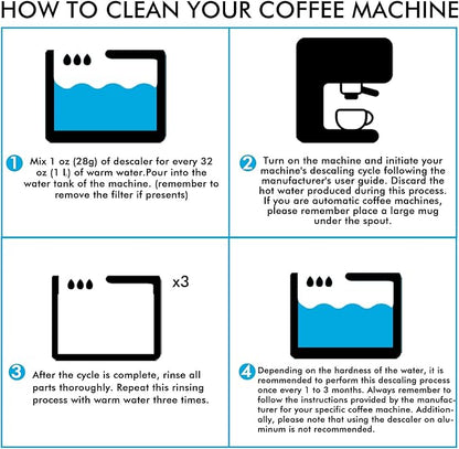 Descaling Powder Solution (4 Uses) Removes Scale and Build-Up, Automatic Coffee Pots & Makers & Espresso Machines Descaler, Compatible with Keurig Breville Nespresso Delonghi Ninja