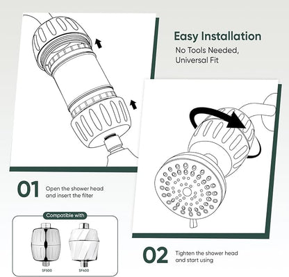 Shower Filter Replacement for AquaBliss SF400 & SF500, Multi-Stage Hard Water Shower Head Filter Reduce Rust, Chlorine, Toxins (2 Packs Filters + 10 Packs Sediment Pads)