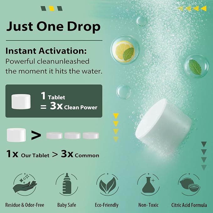 Descaling Tablets Descaler, 30 Count, Compatible with Momcozy, Baby Brezza Bottle Washer, Warmer, Sterilizer & Formula Maker, Descaler for Milk & Limescale Removal