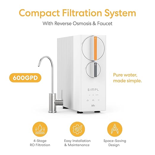 Brio SIMPL Reverse Osmosis Tankless Water Filter System for Clean Drinking Water | 4-Stage Undersink 0.0001 Micron RO Filtration | Reduces PFAS, Dirt, Rust, Chlorine, VOCs & Heavy Metals | 600 GPD