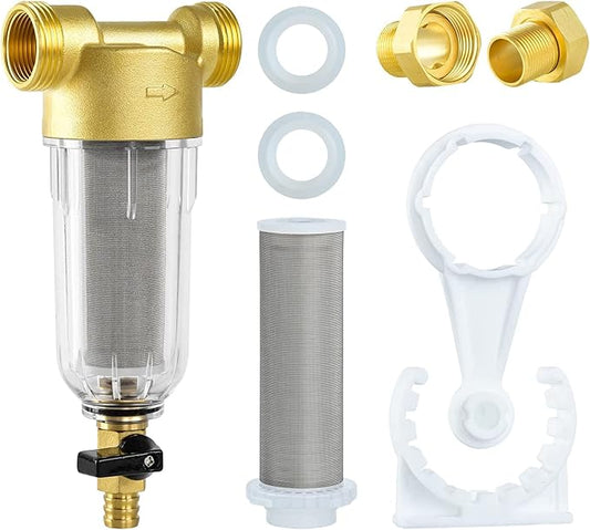 50 Micron Spin Down Sediment Filter for Whole House and Well Water, Reusable Washing Machine Water Filter, BPA-Free Pre-Filter