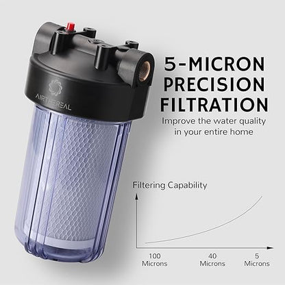 Airthereal Whole House Water Filter Clear Housing, 10" x 4.5" Sediment Carbon Cartridge Universal Housing, Pre-Filtration System for Well and City Water, 3/4" NPT Port, Includes 1-Pack CTO Filter