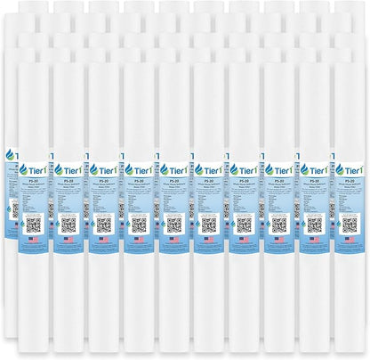 Tier1 5 Micron 20x2.5 Water Filter | Spun Wound Polypropylene Whole House Sediment Cartridge | Replacement for Pentek P5-20, 155016-43, SDF-25-2005 | 2.5 x 20 P5-20 Water Filter (50-Pack)