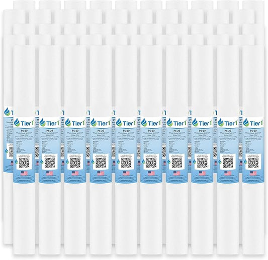 Tier1 5 Micron 20x2.5 Water Filter | Spun Wound Polypropylene Whole House Sediment Cartridge | Replacement for Pentek P5-20, 155016-43, SDF-25-2005 | 2.5 x 20 P5-20 Water Filter (50-Pack)