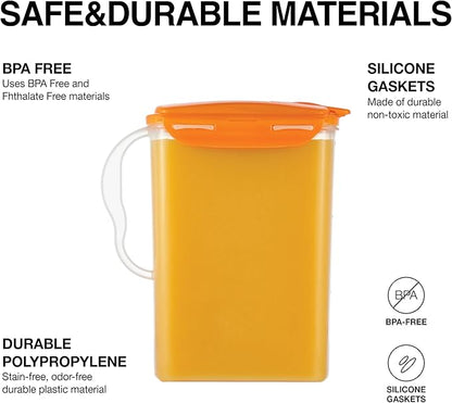 LocknLock Aqua Fridge Door Water Jug | Clear Pitcher | BPA Free Plastic Pitcher with Lid | 3 Quart Pitcher with Lid for Water, Juice, Tea & More Beverages, Orange