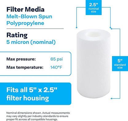 SpiroPure 5x2.5 5 Micron Sediment Water Filter SDC-25-0505 P5-478 (24 Pack)