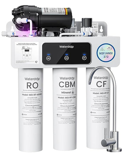 Waterdrop T3-M Remineralization Reverse Osmosis Water Filter, NSF/ANSI 372 Certified, 9-Stage Undersink RO System, 450 GPD Tankless RO Water Filtration System, 2:1 Pure to Drain, Plug-in Required