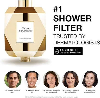 Filterbaby Diamond Shower Filter, IAPMO Certified to NSF177 Standard,Expert Developed Filter for Skin&Hair, Lab Tested to Reduce up to 99%Chlorine,Chloramine&Impurities,Eco Friendly Long Lasting, Gold