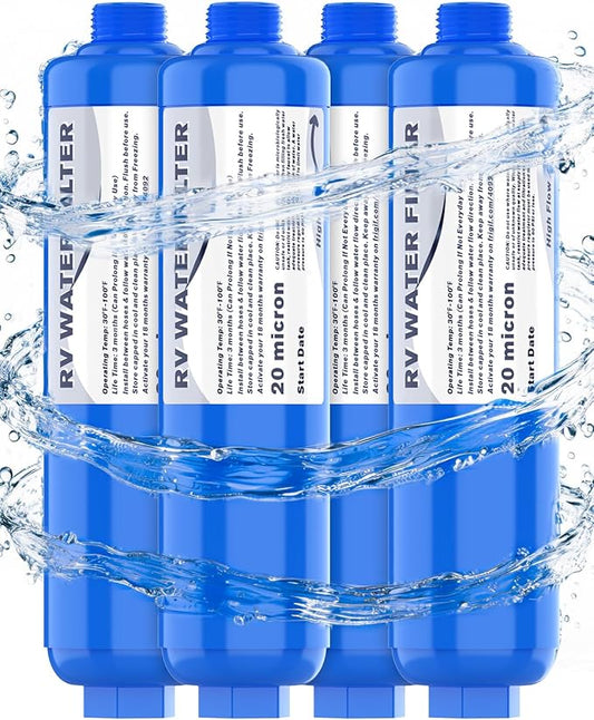 PAULINN RV Camper Inline Water Filter, 4 Packs Marine Garden Camping Water Hose KDF Filter Accessories for Boat Trailer Motorhome Gardening Planting Car Washing, Reduces Chlorine, Bad Taste & Odor