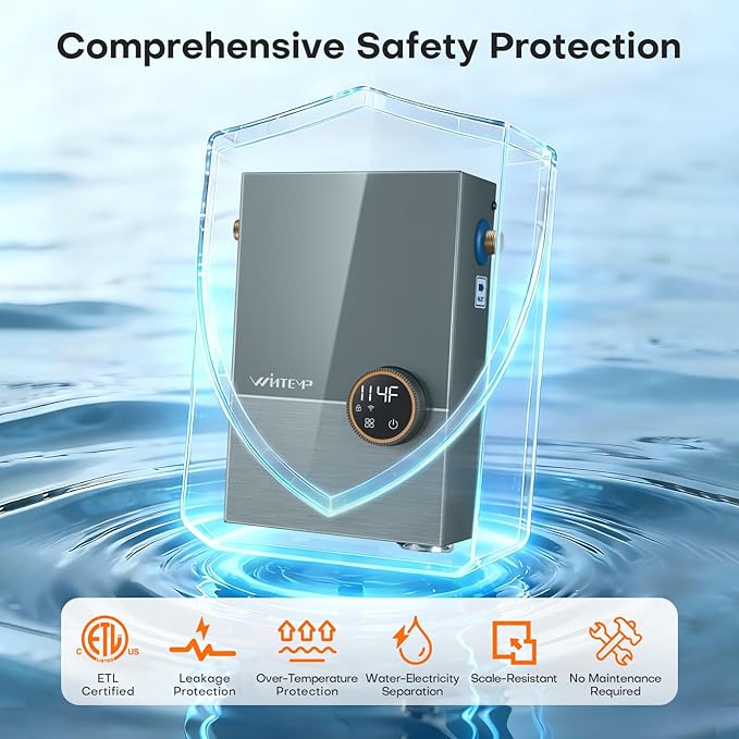Tankless Water Heater Electric 14.4kW, 240 Volt On Demand Instant Hot Water Heater, Within 1℉ Stable Temp, Up to 3.5GPM, WiFi Control, ETL Certified, Eco, WM15