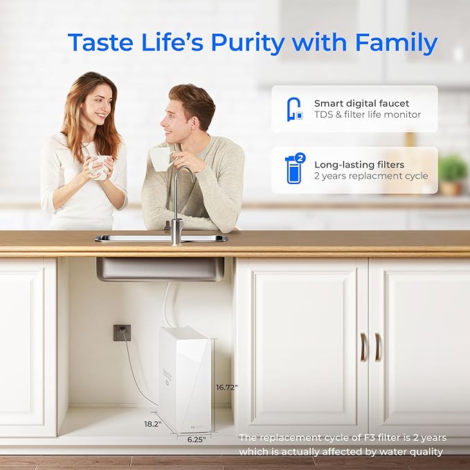 Waterdrop X8 Reverse Osmosis System, NSF/ANSI 42&58&372 Certified, 800 GPD Tankless RO Water Filter, 9-Stage Filtration, Undersink, 2:1 Pure to Drain, LED Faucet, BPA Free, [ NO Minerals Added ]