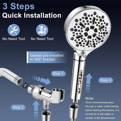 Filtered Shower Head with Handheld, High Pressure 7-Spd Detachable Chrome Showerhead with Stainless Hose, Water Softener Filter Beads for Hard Water - Remove Chlorine, Reduce Dry Itchy Skin