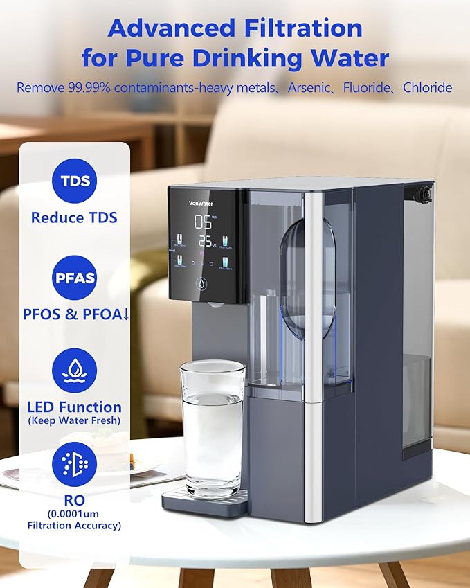 CT910 Countertop Reverse Osmosis Water Filter System with Removable Pure Water Pitcher-41oz, 7-Stage RO Water Filtration System, NSF/ANSI 372, Reduce TDS PFAS, No Installation