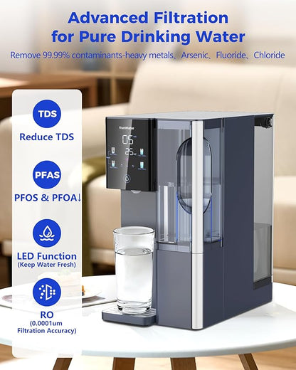 CT910 Countertop Reverse Osmosis Water Filter System with Removable Pure Water Pitcher-41oz, 7-Stage RO Water Filtration System, NSF/ANSI 372, Reduce TDS PFAS, No Installation