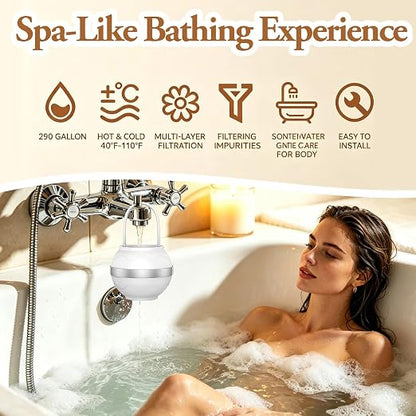 Bath Filter for Tub, 10-Stage Water Filtration System – Softens Hard Water, Removes Chlorine & Contaminants, Universal Fit for Any Bathtub Faucet, BPA Free, Portable for Travel & Home