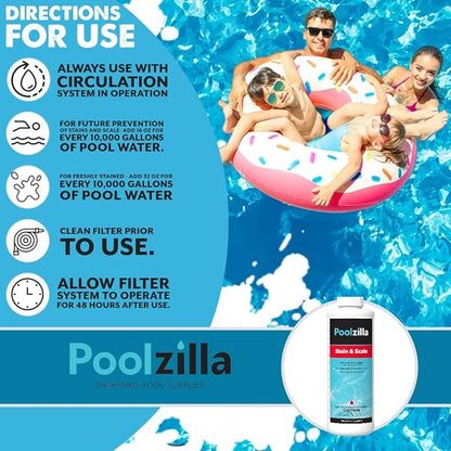 Poolzilla 1 Quart Bottle of Stain & Scale, Removes Iron, Copper & Other Metals, Prevents Staining