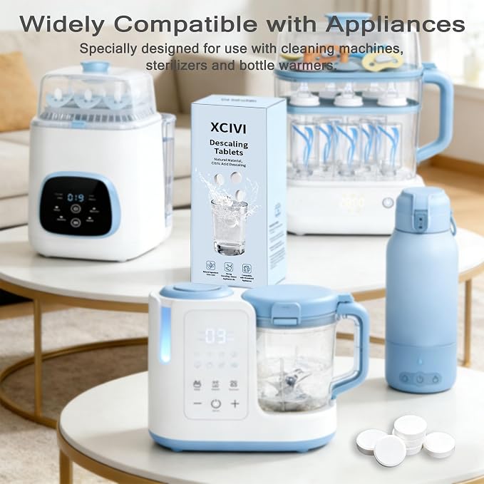 xcivi 40 Count Descaling Tablets for Momcozy Bottle Washers, Sterilizers | Compatible with Momcozy/Baby/Brezza/GROWNSY Bottle Washer, Descaling Tablets for Milk & Limescale Removal, Natural Non-toxic