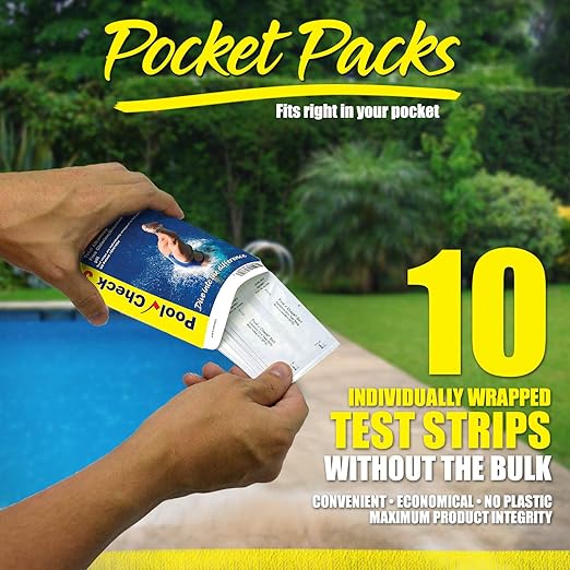 Industrial Test Systems Pool Check 3in1 | 10 Individually Wrapped Test Strips in Pocket Pack | Test Free Chlorine, Alkalinity, & pH | Ideal for Public Pools & Waterparks
