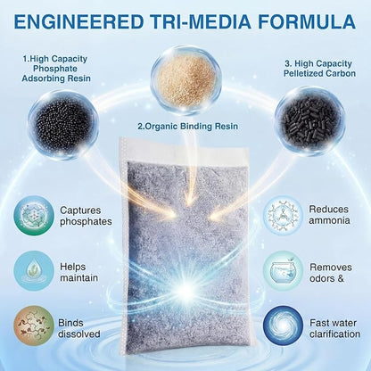 2 Pack 11oz Aquarium Filtration Media, Extruded Carbon & Ion Exchange Resin in Nylon Bags, Treats 75-100 Gallons Per Bag, Removes Phosphates & Metals for Reef, Marine, Jellyfish & High pH Aquariums