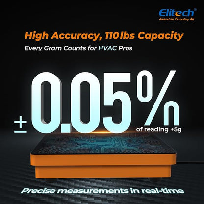 Elitech Refrigerant Scale 110 Lbs – High Precision HVAC Freon Scale with LB+OZ Dual-Unit Display, Electronic Charging Weight Scale with Carry Case, LMC-100F+