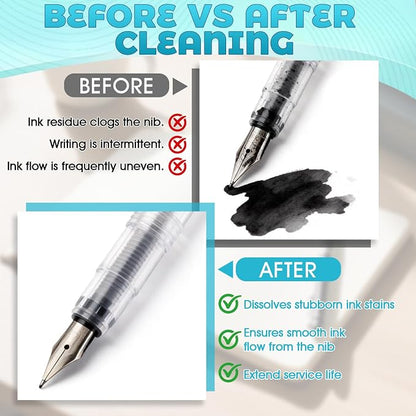 Fountain Pen Cleaner, Highly Efficient Rinsing, Long-Lasting Care, 6.67 Oz | Fountain Pen Cleaning Kit, Includes Complete Set of Tools, Won't Damage the Nib, Extends the Lifespan of Your Fountain Pen