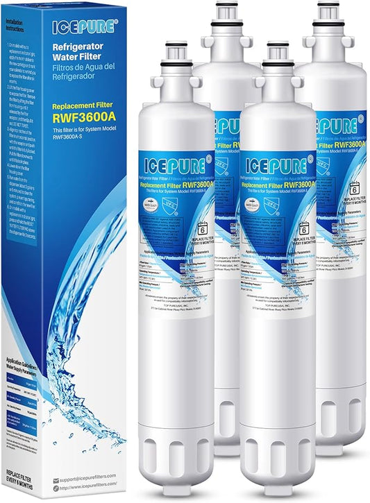 ICEPURE RPWF Refrigerator Water Filter, Replacement for GE RPWF, RWF1063, RWF3600A, WDS-RPWF, WSG-4, DWF-36, R-3600, AQF-RPWF, MPF15350, OPFG3-RF300, WF277, 4Pack