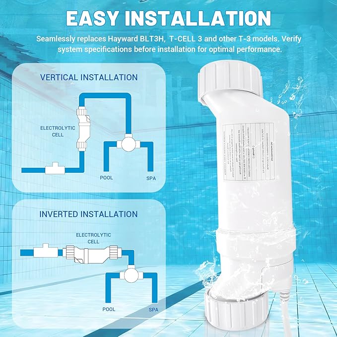 T-3 Salt Cell Replacement Compatible with Hayward AquaRite, AquaTrol, Pro Logic, Fit for W3T-Cell-3 BL1T3H, Up to 15K Gallon Turbo Chlorine Generator