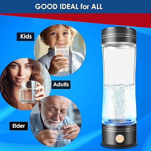 Hydrogen Water Bottle Generator Hydrogen Water Maker Machine Hydrogen Water Ionizer with SPE and PEM Technology Make Hydrogen up to 800-1500 PPB 17oz Black