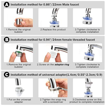 23 Pcs Sink Water Filter Faucet Set, Universal 360 ° Rotating Kitchen Faucet Water Purifier, Bathroom Faucet Filter Removes Chlorine Fluoride Hard Water for Home Kitchen w/20 Cartridge