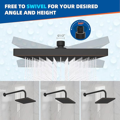 Hibbent Thickness Metal Rain Shower Head, 8 Inch High Pressure Rainfall Shower Head, Bathroom Waterfall Shower Heads, High Flow Fixed Showerheads with Adjustable Brass Ball Joint, Oil Rubbed Bronze