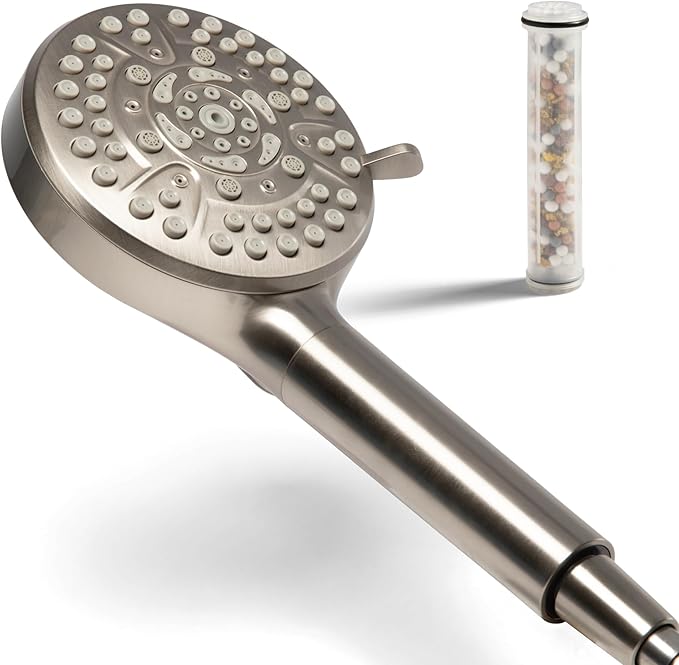 MDhair Handheld Filtered Shower Head for Healthier Hair & Skin – 5-Stage Filter Removes Chlorine & Heavy Metals, High Pressure Showerhead Filter for Hard Water, Dermatologist-Formulated Water Softener