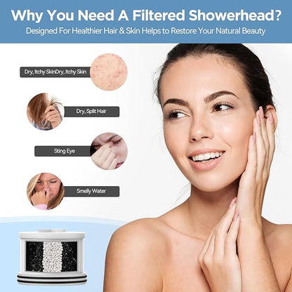 MakeFit Filtered Shower Head with Upgraded Activated Carbon Filter - High Pressure Shower Head with Hard Water Softener - 7 Settings Bathroom Rain Showerhead to Remove Chlorine and Heavy Metals