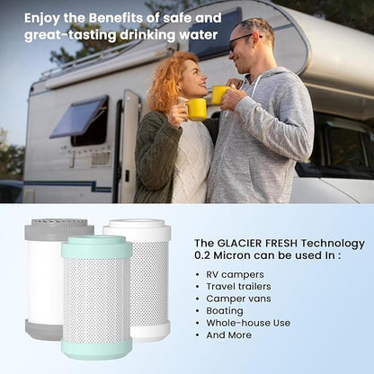 GLACIER FRESH Replacement cartridges for RV Water Filter System, 0.2 Micron High Flow Filter, Sediment “Longevity” by GLACIER FRESH, and Granular Activated Carbon “Tasty”.… 6 Pack (2 set)