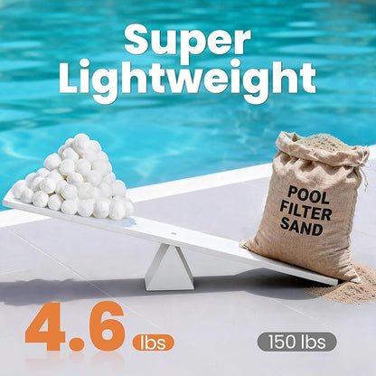 4.6 lbs Pool Filter Balls for Sand Filters, Reusable White Filter Media Balls for All Sand Filter Systems, Efficient & Lightweight Pool Sand Filter Balls, Replaces 150 lbs Pool Filter Sand
