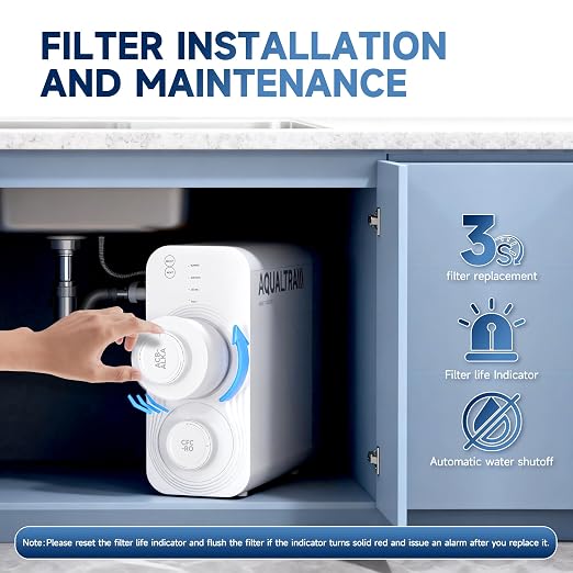 AQUALTRA USF-AR-800 Reverse Osmosis System, 10 Stage Alkaline Tankless RO System, NSF/ANSI/CAN 372 Certified, 800GPD, 3:1 Pure to Drain, Smart LED Faucet