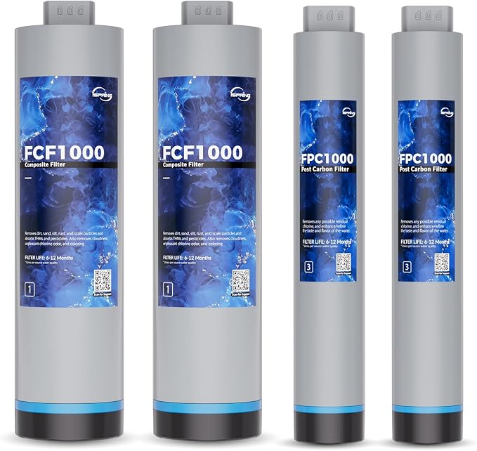 iSpring RO1000 Filter Set, 2x FCF1000 & 2x FPC1000 for Stages 1 & 3, Lasts 20-24 Months Based on Use & Water Quality, Compatible with RO1000-BN/RO1000-ORB 1000 GPD Tankless RO Systems